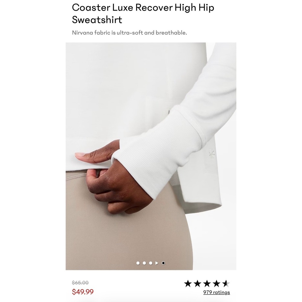 Athleta Coaster Luxe Rib High Hip Sweatshirt Womens XL TALL Magnolia White NWT - Picture 12 of 14